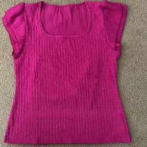 Pink Puff Sleeve Ribbed Blouse